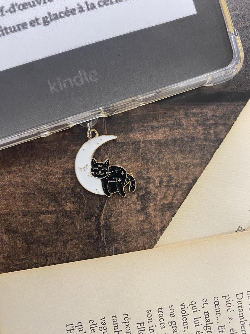Charm anti-poussière - Lune/Chat